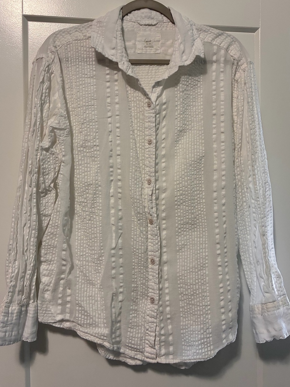 Aerie Off-Duty Seersucker Button Up Shirt White Oversized Size XS